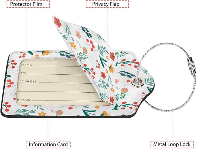 Floral Pattern Luggage Tag Personalized Luggage Tags for Suitcases,Leather Bag Tags for Backpacks Handbag with Name ID Label Travel Essentials Baggage Tags 2 Pack