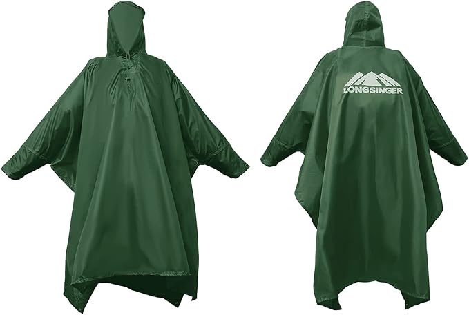 longsinger Rain Poncho for Adult, Waterproof Rain Poncho with Hood and Sleeve, Ideal for Hiking, Hunting, Camping