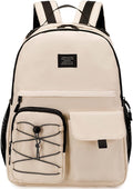 Lohol Casual Backpack for Teen Boys and Girls, Daypack with Anti Theft Pocket for Travel School (Beige)