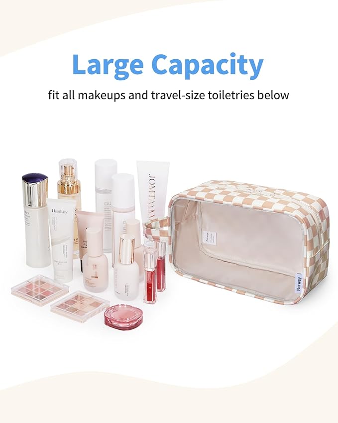 Narwey Clear Toiletry Bags for Traveling Women Men, Clear Travel Bags for Toiletries Makeup Bag Cosmetic Bag with Zipper, Make Up Organizer, Skincare Bag (Light Checkerboard)