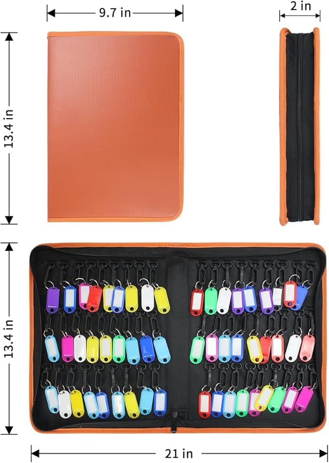 Sdstone 54 Hooks Portable Zippered Key Organizer,Fireproof and Waterproof Key Case,Portable Manager & Landlord Zipper Key Binder For Real Estate Sales,Hotel Executives, Car Service(Brown)
