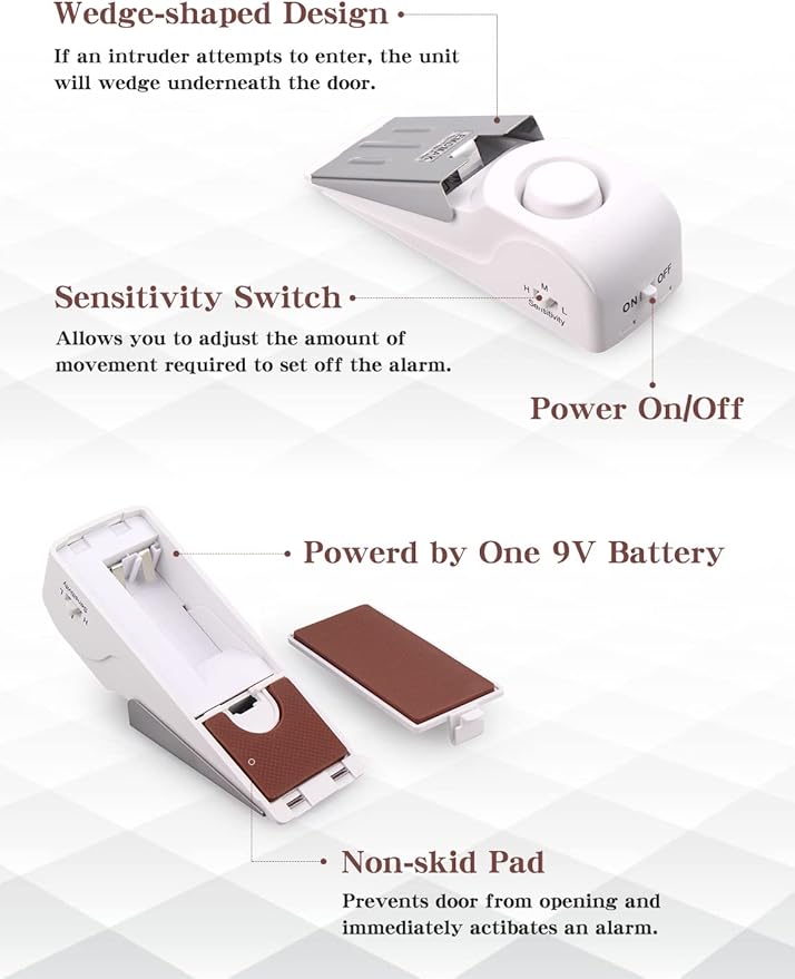 EMDMAK Door Stop Alarm with 120DB Siren Door Stop for Home & Travel (White) (Pack of 1)