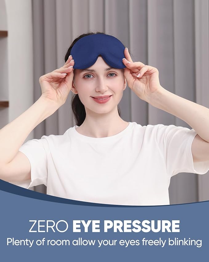 MZOO Sleep Eye Mask for Side Sleeper Men Women, Zero Eye Pressure 3D Sleeping Mask, Light Blocking Patented Design Night Blindfold, Soft Eye Shade Cover for Travel, Blue