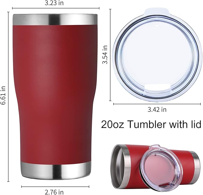 DOMICARE 20oz Tumbler with Lid Stainless Steel Tumblers Bulk, Double Wall Vacuum Insulated Coffee Travel Mug Powder Coated Tumbler, 12 Pack Red