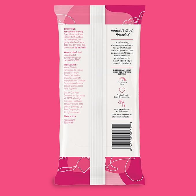 Summer's Eve Sheer Floral Daily Refreshing Feminine Wipes, Removes Odor, pH balanced, 32 Count, 4 Pack