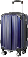Coolife Luggage Expandable(only 28") Suitcase PC+ABS Spinner 20in 24in 28in Carry on (navy new, S(20in)_carry on)