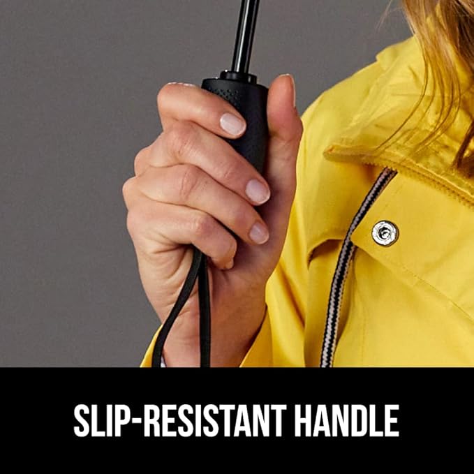 GORILLA GRIP Windproof Compact Stick Umbrella for Rain, Travel One-Click Automatic Open and Close, Strong, Lightweight, Stocking Stuffer, White Elephant Holiday Gift, Portable, Easy Collapsible, Black