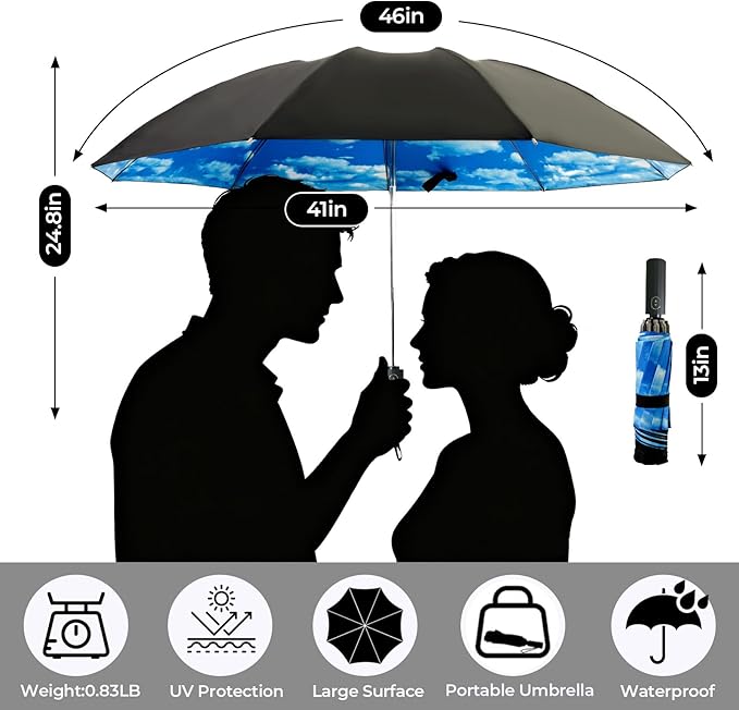 LLanxiry Compact Travel Umbrella, Mini Windproof Umbrellas for Rain & Sun, Small Lightweight Outdoor UV Umbrella, Portable Folding Umbrellas for Travel