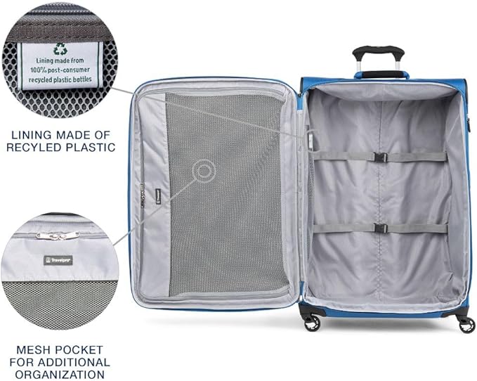 Travelpro Maxlite 5 Softside Expandable Checked Luggage with 4 Spinner Wheels, Lightweight Suitcase, Men and Women, Azure Blue, Checked Large 29-Inch