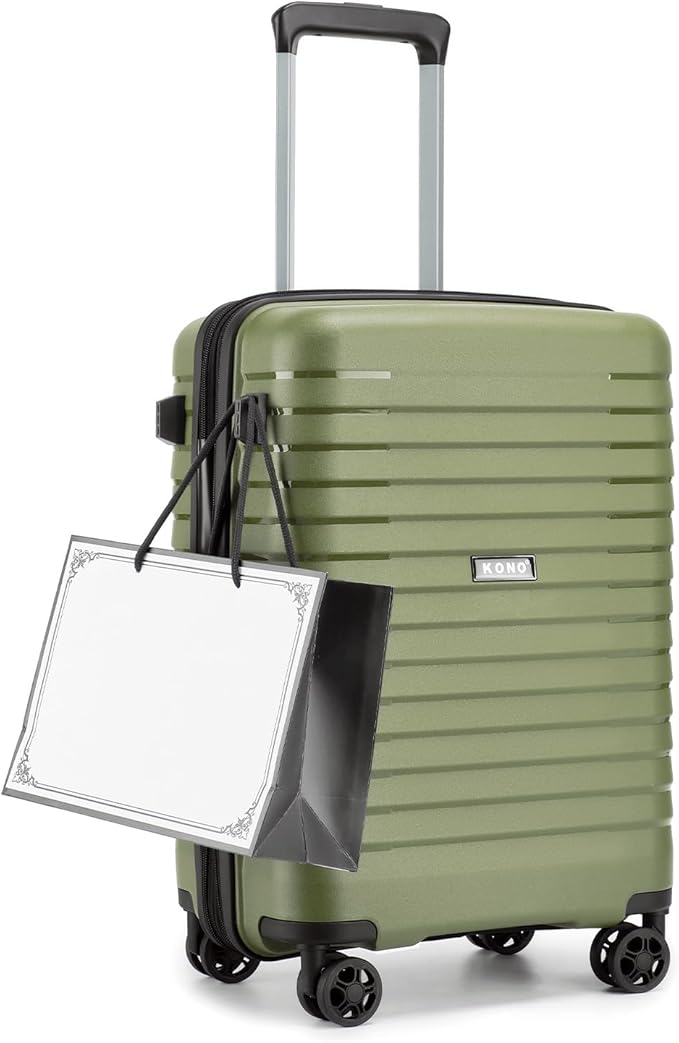 Kono 20 Inch Expandable Carry On Luggage with Spinner Wheels, Durable Hardside Luggage with Hidden Cup Holder, Lightweight Hard Shell Carry On Suitcase Airline Approved with TSA Lock(Green)