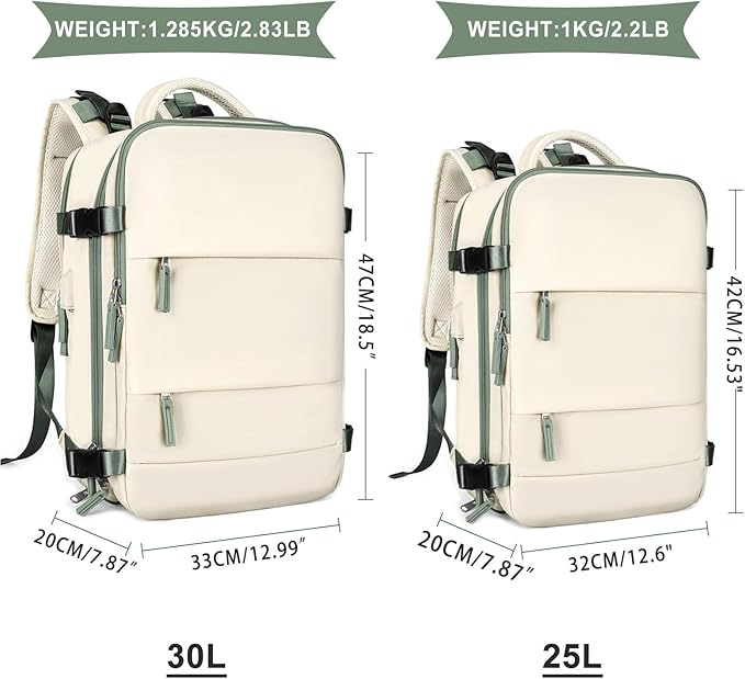 coowoz Large Travel Backpack For Women Men,Carry On Backpack,Hiking Backpacks Waterproof Outdoor Sports Rucksack Casual Daypack travel essentials（White Green）