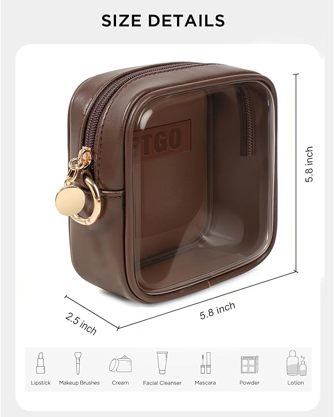 LETGO Small Cosmetic Bag for Purse Mini Makeup Bag for School Cute Clear Make Up Pouch for Travel Clear Cosmetic Bags Purse Essentials Make Up Bag for School Women Men (Mini Chocolate)