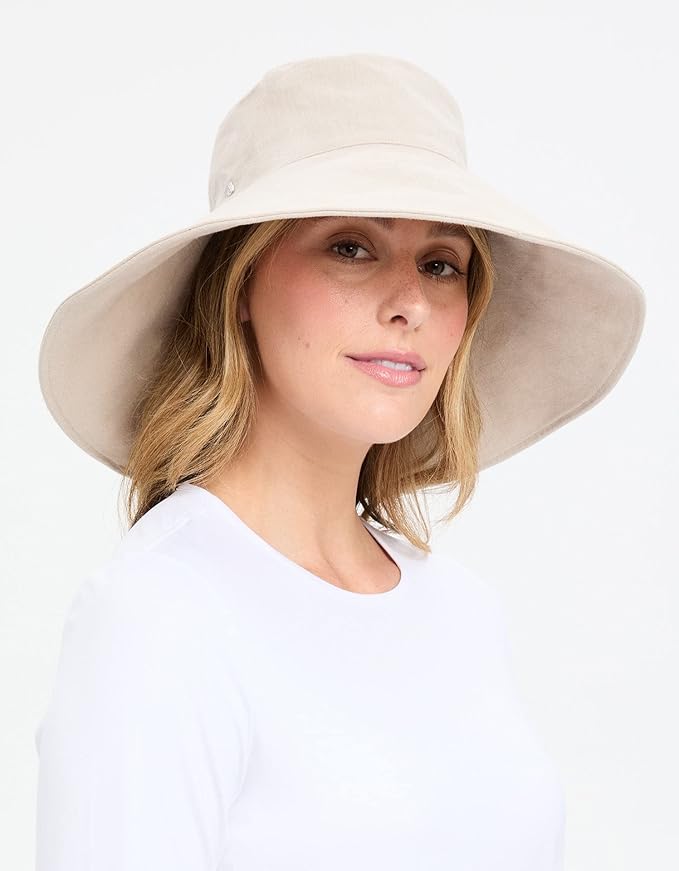 Solbari Women’s Ultra-Wide Cotton Linen Sun Hat UPF 50+, Packable, Adjustable with Ponytail Hole for Travel, Beach & Outdoors