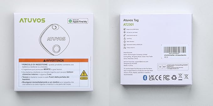 ATUVOS Air Tracker Tag-1 Pack, Bluetooth Luggage Tracker Works with Apple Find My APP (iOS Only, Not for Android), Keys Finder and Item Locator for Luggage, Backpack, Suitcases, Replaceable Battery