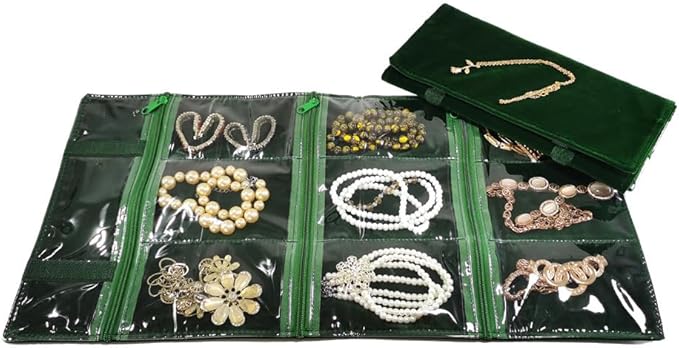 Travel Jewelry Roll Bag Portable Organizer Pouch With Grids&PVC Cover Storage Bags for Necklace, Bracelet, Bracelet,Ring, Badge, Pendant