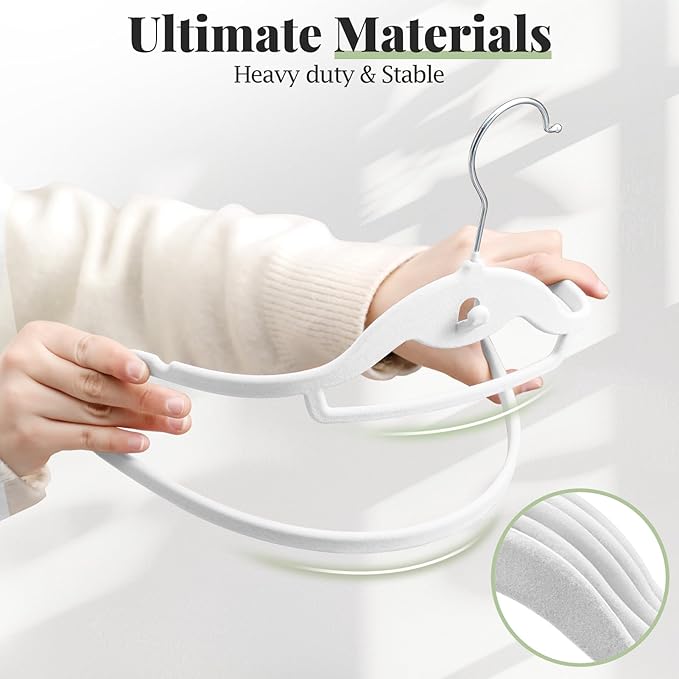 Velvet Felt Stackable Hangers 50 Pack, Non Slip, with 360°Swivel Hook, Ultra Thin and Space Saving for Suits, Shirts, Coats, 15Lbs Capacity Heavy Duty, White