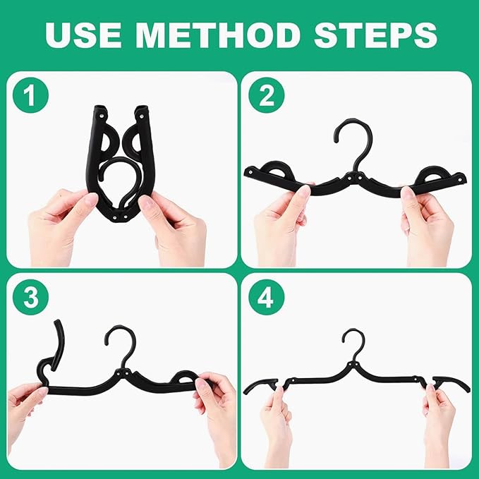 12 PCS Black Portable Folding Clothes Hangers,Black Foldable Hangers Lightweight Travel Accessories,Non-Slip Folding Hangers for Clothes for Travel and Home