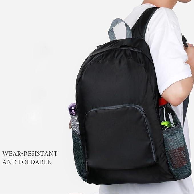 20L Hiking Daypack, Lightweight Backpack for Travel Camping Outdoor, Foldable Backpack For Men Women(BLACK)
