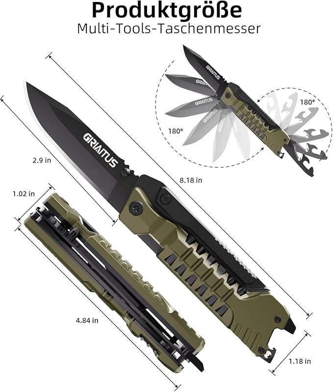 Multitool Knife, 17 in 1 Pocket Knife with Screwdriver, Fire Starter Sticks, Bottle Opener, Saw, Whistle, Nylon Sheath, EDC Gear for Survival, Camping, Hiking, Outdoor, Gifts for Dad - Desert Gray