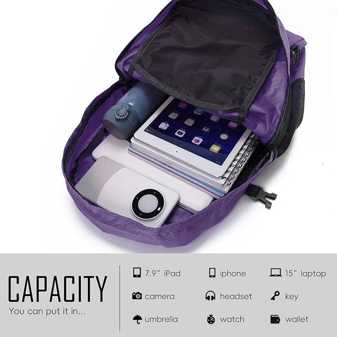 Yaopeing Lightweight Backpack,25L Foldable Hiking Packable,Water Resistant Travel Outdoor Shoulder Bag for Woman Men,Purple