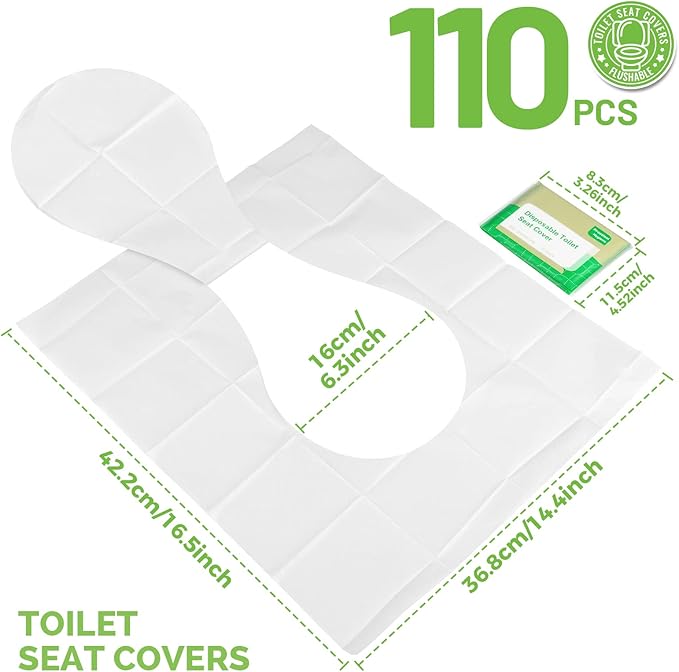 YGDZ Toilet Seat Covers Disposable, 110pcs Flushable Travel Disposable Toilet Seat Covers for Adults Kids Potty Training, Travel Essential Accessories for Airplane, Road Trips, Camping