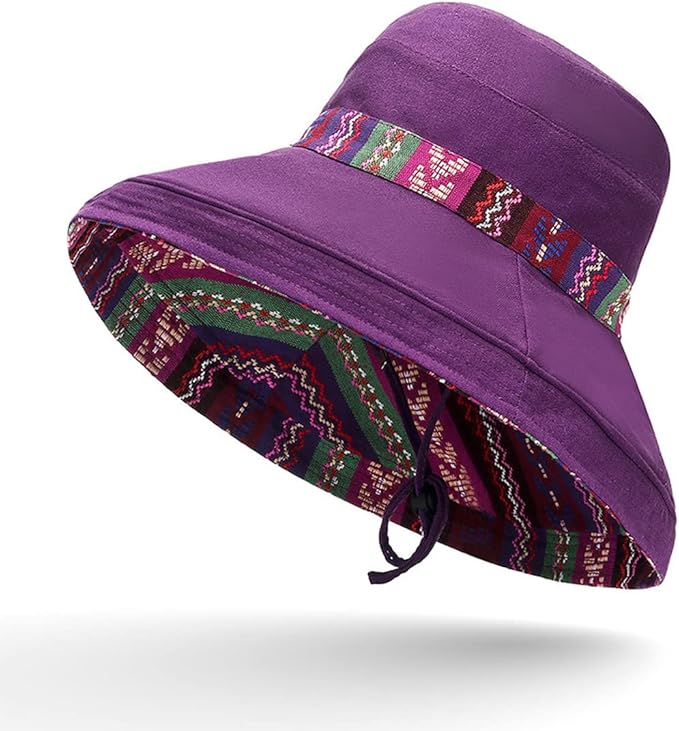 Women Wide Brim Sun Hats Metal Wired Edge Summer UV Protection Beach Fishing Hat for Hiking Garden Travel Chin Strap