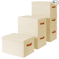 Storage Bins with Lids - Large Fabric Closet Bins with Lid, 6 Pack Clothes Organizers and Storage, Collapsible Stackable Cube Basket for Home, Office, Dorm, Beige