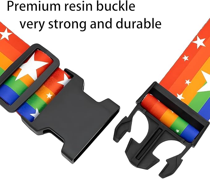 Rainbow Stars Luggage Straps for Suitcases, Adjustable Luggage Travel Belt to Keep Luggage Security While Travel, Strong Polyester Fabric, Easy-to-Recognize Funny Pattern Travel Essentials, 2 Pack