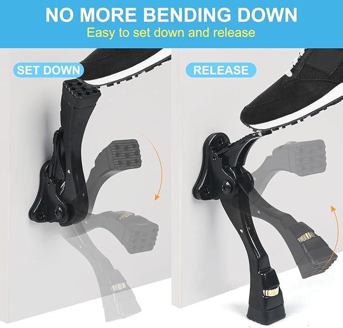 2 Packs Heavy Duty Kickdown Door Stopper, One Touch Adjustable Kickdown Door Stop for Heavy Doors, 4 in Metal Door Kickstand with Rubber Tip & Wall Protectors for Wide Doors- Black