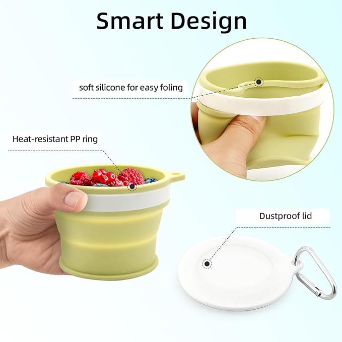 Silicone Collapsible Travel Cup Set - 4-Pack Foldable Mugs with Lids for Camping, Backpacking, Coffee & Outdoor (170ml, Pink/Light Green/Dark Green/Gray)