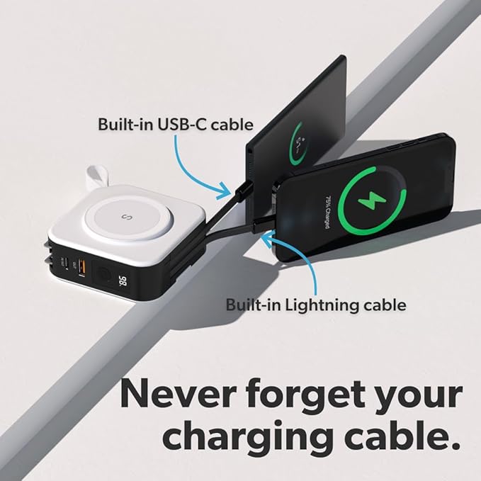 PowerPack Universal - 5 in 1 MagSafe Compatible Charger | Universal Adaptors | Power Bank | Included Adaptor Plug (Crisp White)