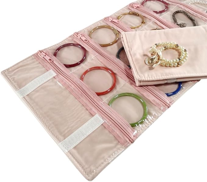 Travel Jewelry Roll Bag Portable Organizer Pouch With Grids&PVC Cover Storage Bags for Necklace, Bracelet, Bracelet,Ring, Badge, Pendant