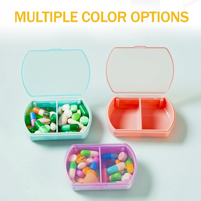 4PCS Small Pill Case Travel Pill Box Cute Pill Organizer for Purse Portable Daily Medicine Organizer 2 Compartment Pill Holder for Vitamins, Fish Oil, Supplements