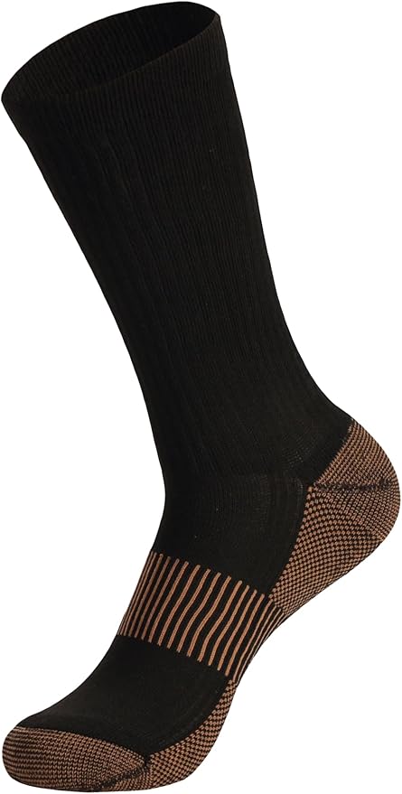 FOOTPLUS Hiking Copper Compression Socks,Unisex Cushioned Sole Arch Support Athletic Crew Running Socks