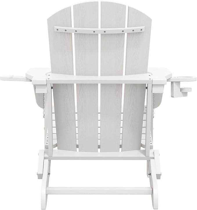 SERWALL Adirondack Chair with Cup Holders - Composite Adirondack Chairs HDPE Outdoor Chairs All Weather Use- White