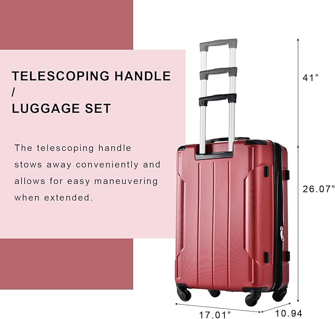 Merax 28 Inch Checked-Large Luggage with Wheels Aluminum Alloy Corner Hard Shell Suitcase TSA Luggage Suitcases for Travel Woman Men(Red)