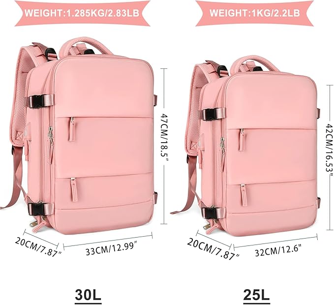 coowoz Large Travel Backpack For Women Men,Carry On Backpack,Hiking Backpack Waterproof Outdoor Sports Rucksack Casual Daypack Travel Essentials Pink