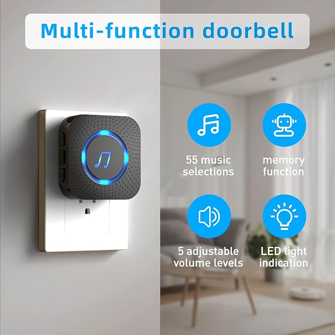 Door Sensor Chime When Door Opens, Door Entry Chime for Business/Home/Office/Store,500 FT Range,26 Chimes 5 Adjustable Volume Door Ringer Alert Black