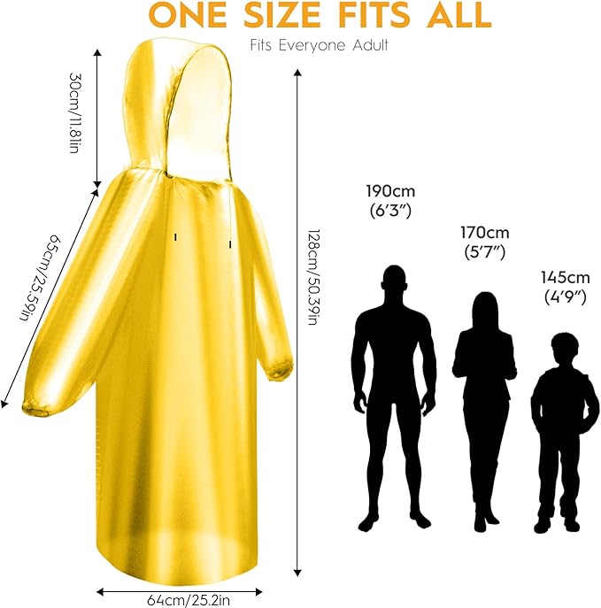 Bruvoalon 6 & 20 Pack Disposable Rain Ponchos for Adults/Youth, Waterproof PE Raincoats with Drawstring, Camping/Emergency