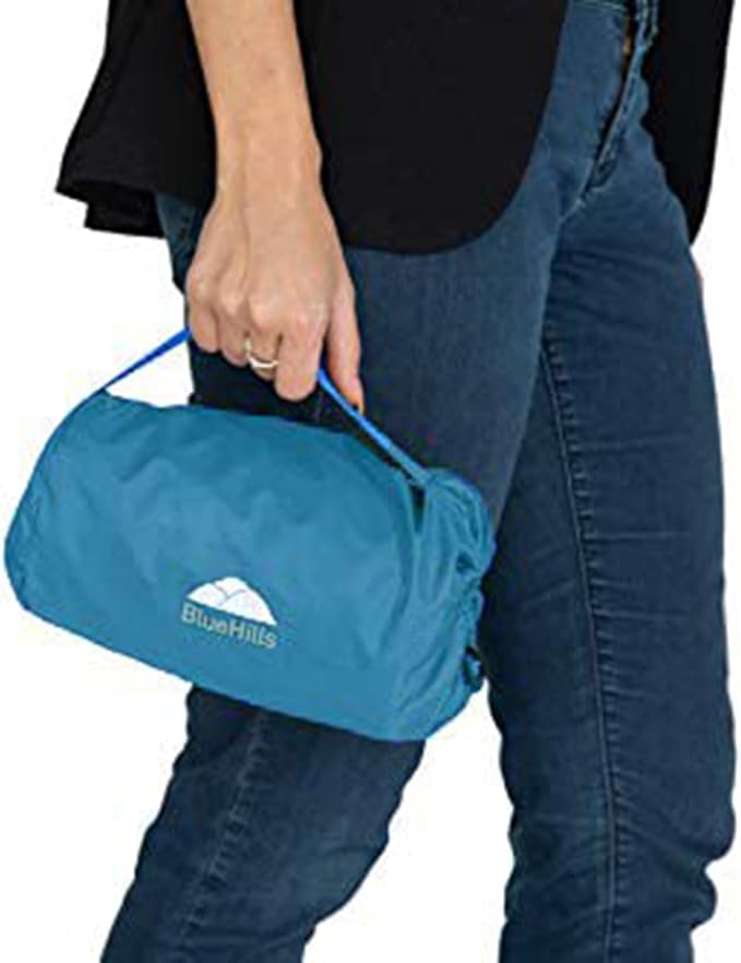 BlueHills Ultra Compact Travel Blankets for Two with Portable Carry Case Case Premium Soft Plush Large Airplane Blankets 2 Pack for Car Plane Train Hotel Layover Peacock -C204-2pk-Teal
