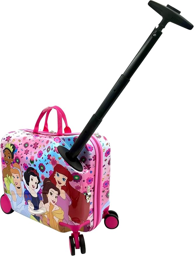 Fast Forward Ride-On 18"" Suitcase For Kids/Tow-Along Toddler Carry-On Luggage With Wheels (Princess), Large