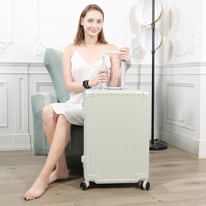 AnyZip Luggage Sets 2 Piece Aluminum Frame Carry On and Checked Suitcase PC ABS Hard Shell TSA Lock No Zipper(White, 20/28)