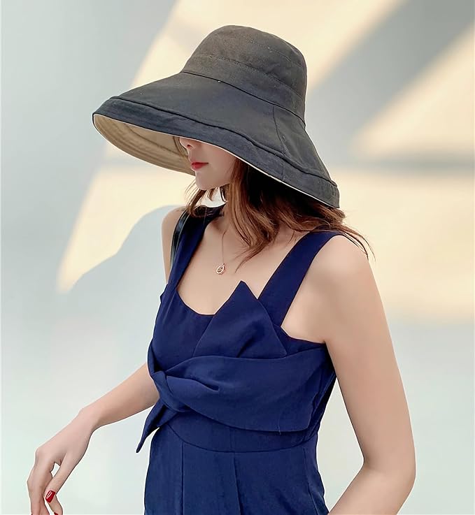 Women Wide Brim Sun Hats Metal Wired Edge Summer UV Protection Beach Fishing Hat for Hiking Garden Travel Chin Strap