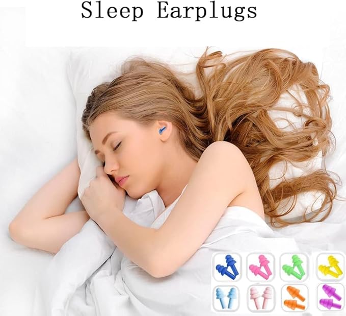 Earplugs for Sleeping Noise Cancelling, Reusable Ear Plugs– Super Soft, Silicone Ear Plug, for Sleeping 8 Pairs, Swimming, Snoring, Concerts, Work, Noisy Places (Color)