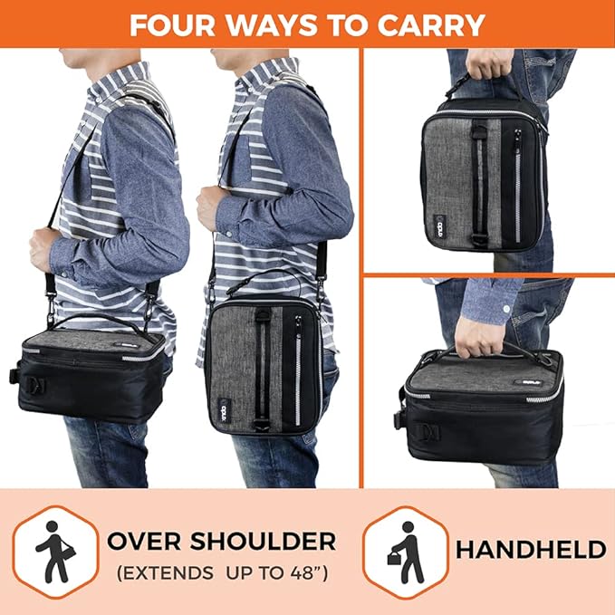 opux Insulated Lunch Box for Men Women Adult, Compact Lunch Bag for Kids Boy Girl Teen, Soft Lunch Cooler Bag for Work School, Leakproof Lunchbox Lunch Pail with Clip-on Buckle, Heather Gray