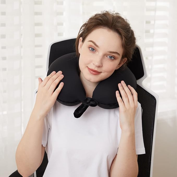 Travel Pillow, Best Memory Foam Neck Pillow Head Support Soft Pillow for Sleeping Rest, Airplane Car & Home Use (Black5)
