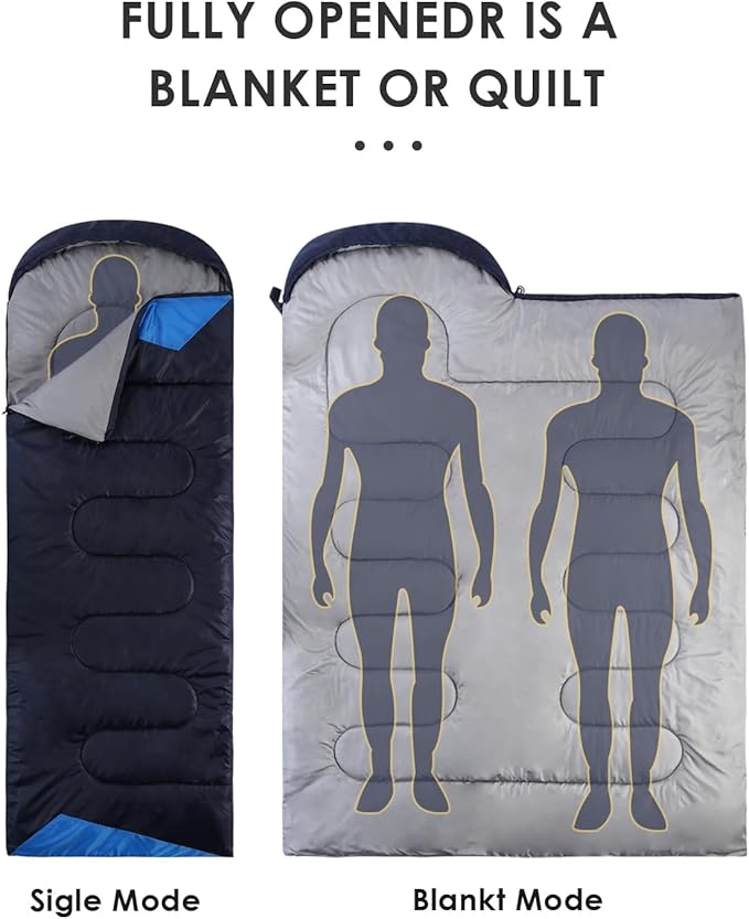 Sleeping Bags for Adults Backpacking Lightweight Waterproof- Cold Weather Sleeping Bag for Girls Boys Mens for Warm Camping Hiking Outdoor Travel Hunting with Compression Bags（Navy Blue）