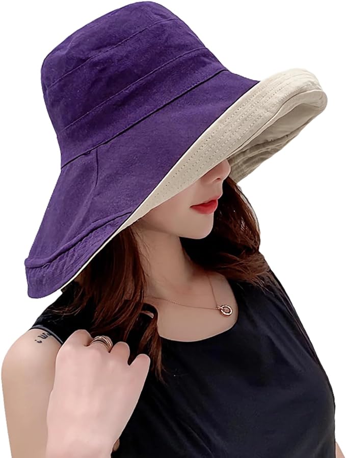 Women Wide Brim Sun Hats Metal Wired Edge Summer UV Protection Beach Fishing Hat for Hiking Garden Travel Chin Strap