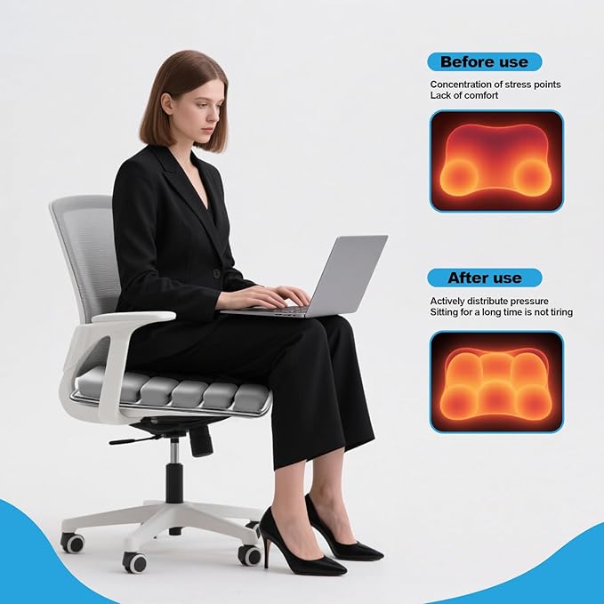 Grey Travel Seat Cushion – Portable Inflatable 3D Air Cell Seat Cushion for Long Flights, Car, Office, Wheelchair, Ergonomic Design for Tailbone Relief & Compact Support