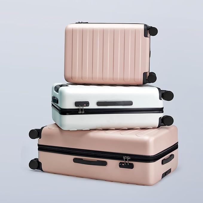 Carry on Luggage 22 X 14 X 9 Airline Approved, 20 Inch Luggage for 3-5 Days Travel, Double Spinner Wheels, 100% Hardshell PC, TSA Lock (04-Pink (Basic), Checked 24-Inch)